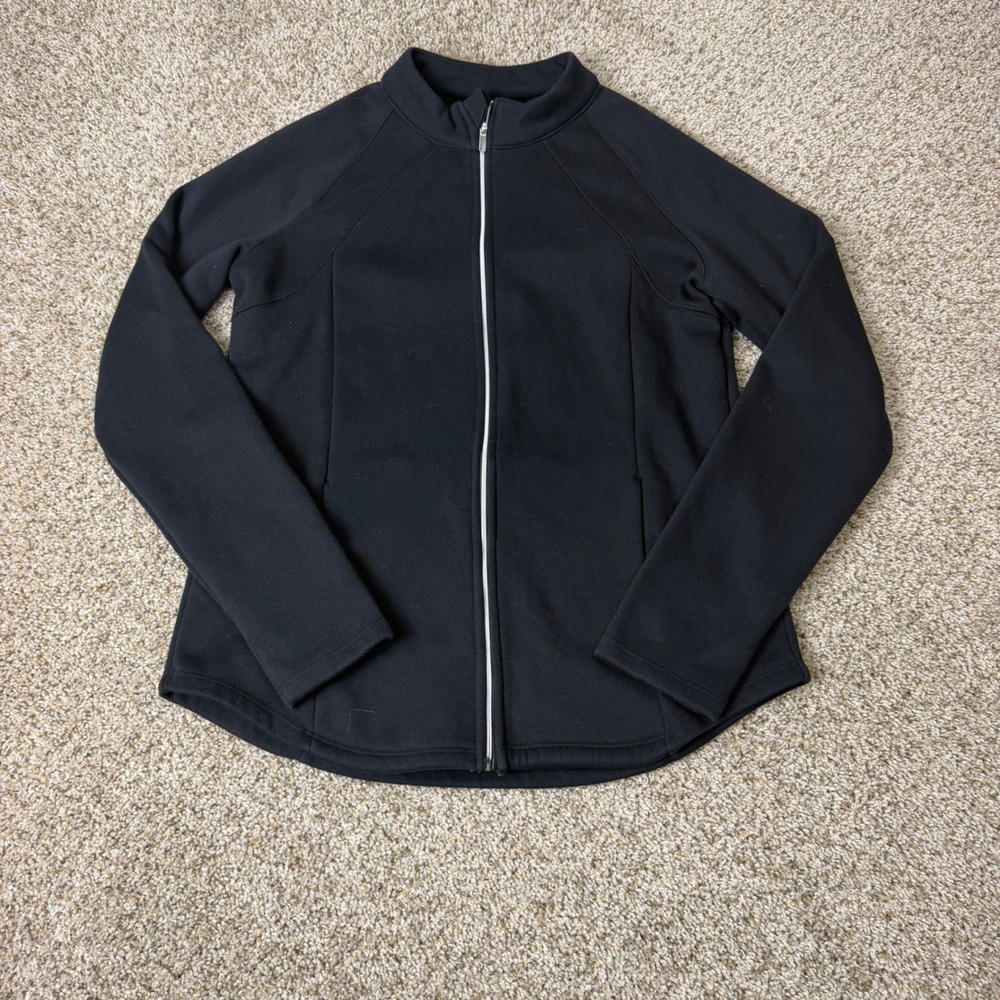 Emerald 18 Womens Black Full Zip Fleece Lined Athletic Jacket Thumbholes Small
